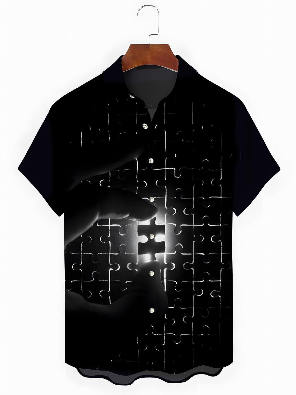 Puzzle Print Men's Pocket Short Sleeve Shirts