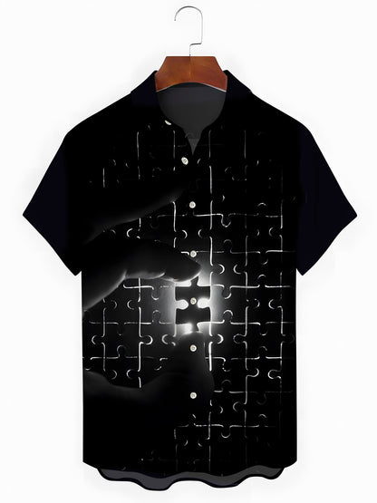 Puzzle Print Men's Pocket Short Sleeve Shirts