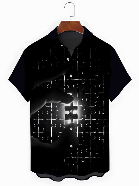 Puzzle Print Men's Pocket Short Sleeve Shirts