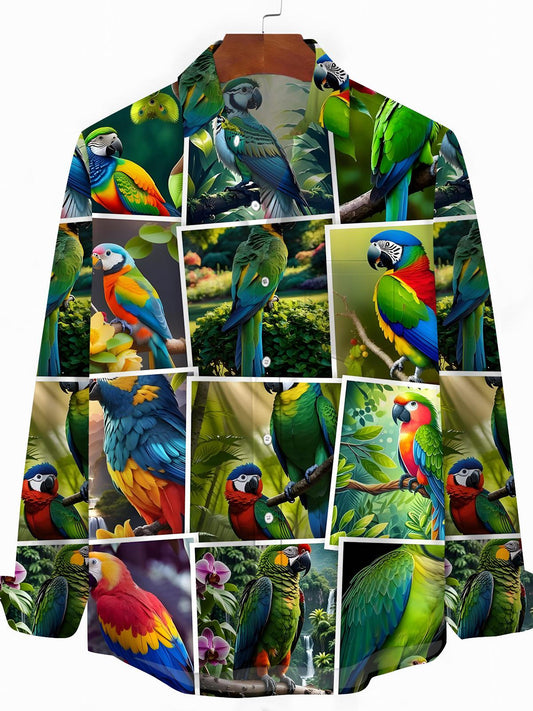 Parrot Print Men's Pocket Long Sleeve Shirts