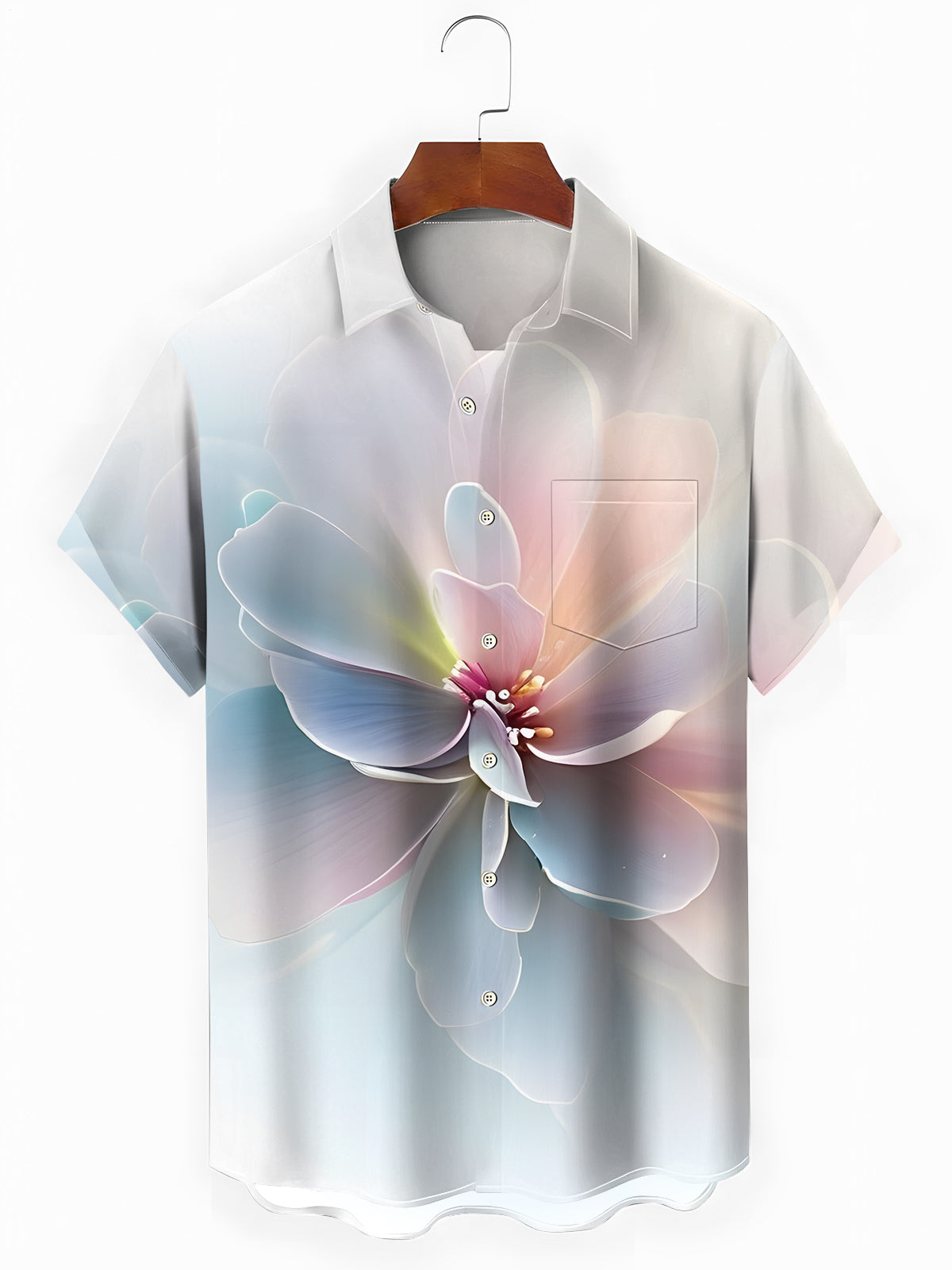 Gradient Floral Print Men's Pocket Short Sleeve Shirts