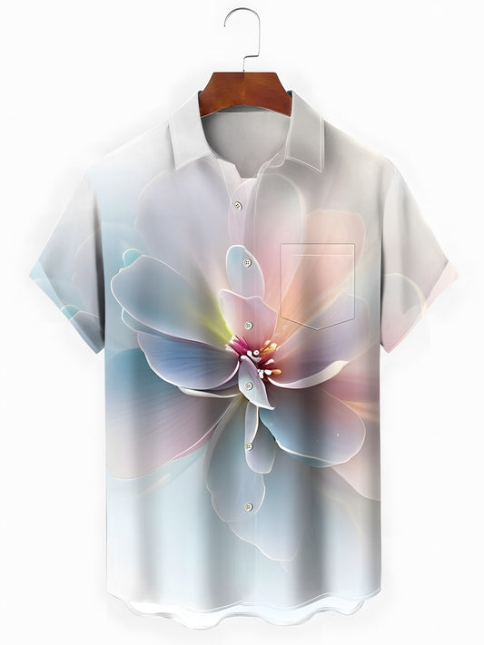 Gradient Floral Print Men's Pocket Short Sleeve Shirts