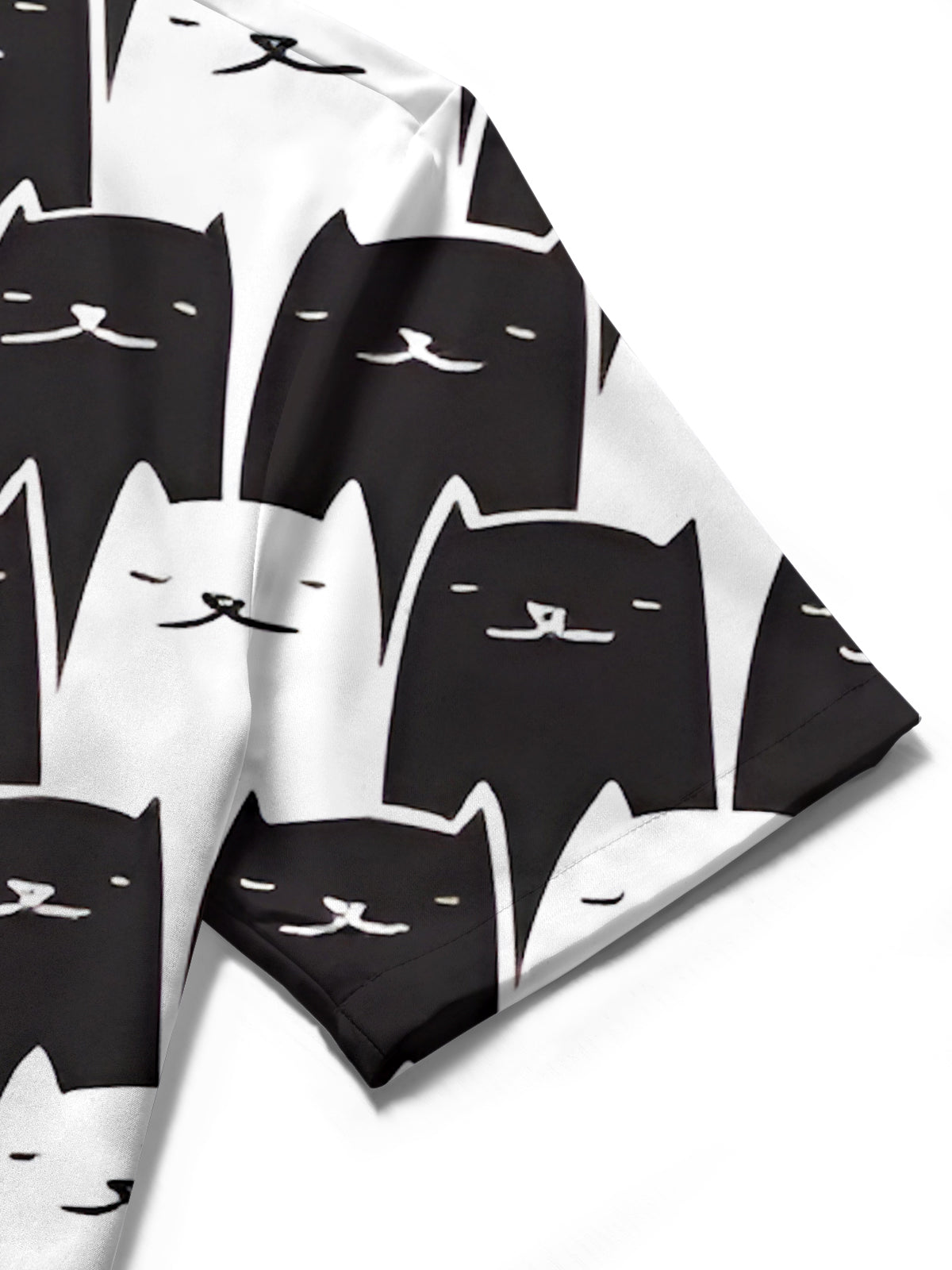 Black White Cat Print Men's Pocket Short Sleeve Shirts