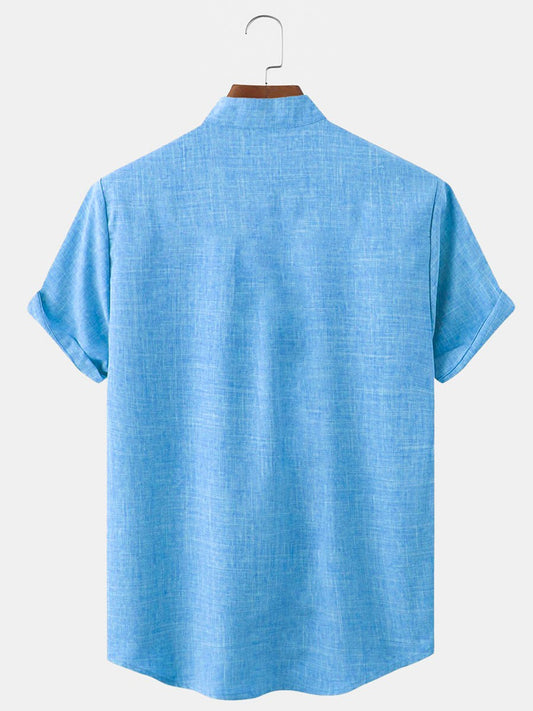 Flamingo Men's Pocket Short Sleeve Stand Collar Shirts