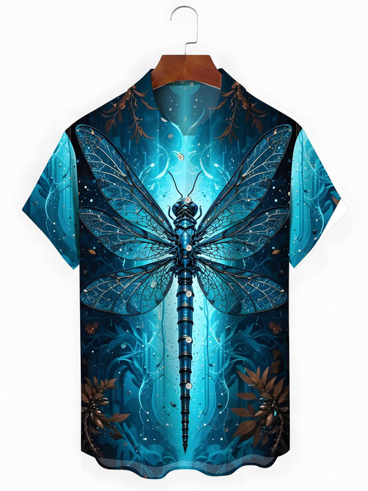 Dragonfly Print Men's Pocket Short Sleeve Shirts