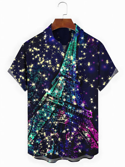 Eiffel Tower Men's Pocket Short Sleeve Shirts
