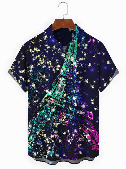 Eiffel Tower Men's Pocket Short Sleeve Shirts