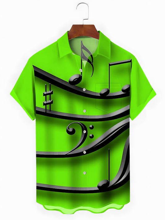 Musical Note Print Men's Pocket Short Sleeve Shirts