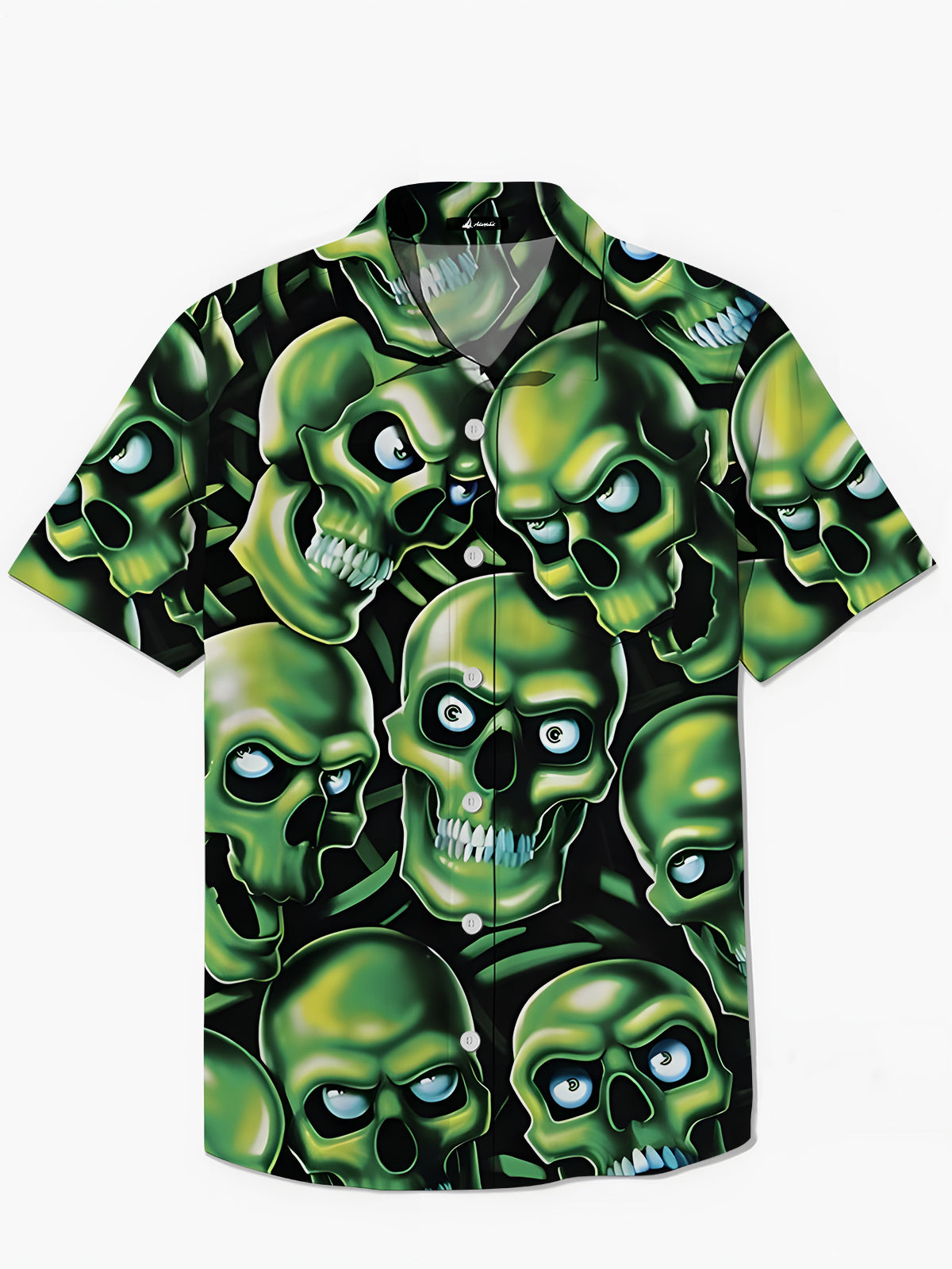 Skull Print Men's Pocket Short Sleeve Shirts