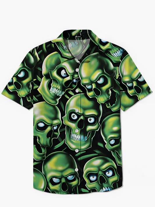 Skull Print Men's Pocket Short Sleeve Shirts