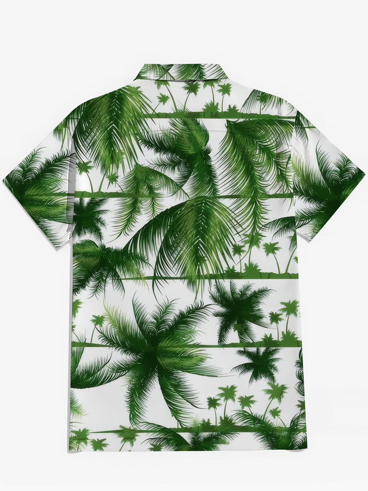 Hawaiian Palm Tree Print Men's Pocket Short Sleeve Shirts