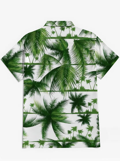 Hawaiian Palm Tree Print Men's Pocket Short Sleeve Shirts