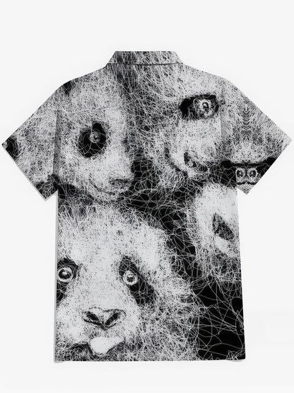 Panda Art Print Men's Pocket Short Sleeve Shirts