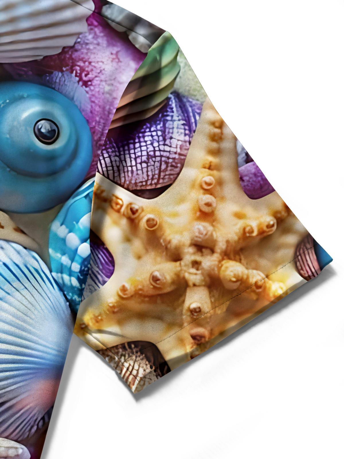 Hawaiian Shell Starfish Print Men's Pocket Short Sleeve Shirts