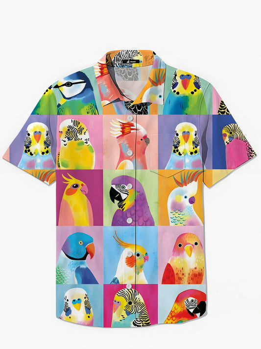 Parrot Print Men's Pocket Short Sleeve Shirts