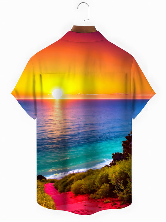 Sea Sunset Men's Pocket Short Sleeve Shirts
