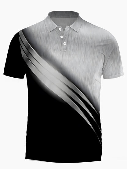 Geometric Print Men's Short Sleeve Button Polo Shirt