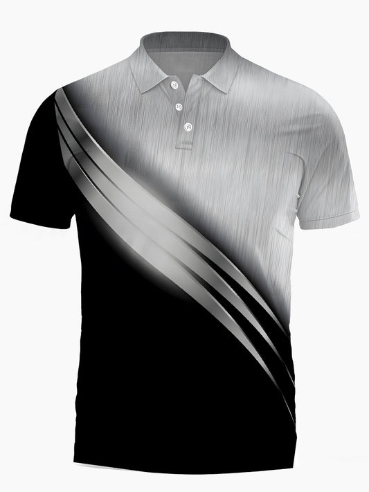 Geometric Print Men's Short Sleeve Button Polo Shirt