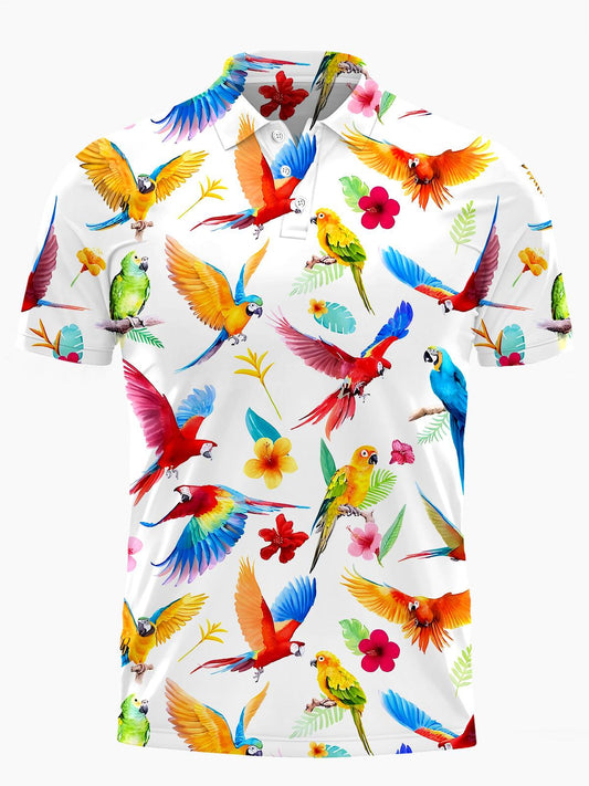 Hawaiian Parrot Men's Short Sleeve Button Polo Shirt