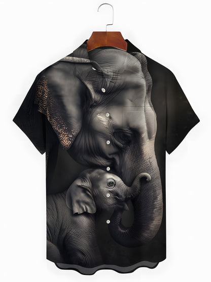 Elephant Print Men's Pocket Short Sleeve Shirts