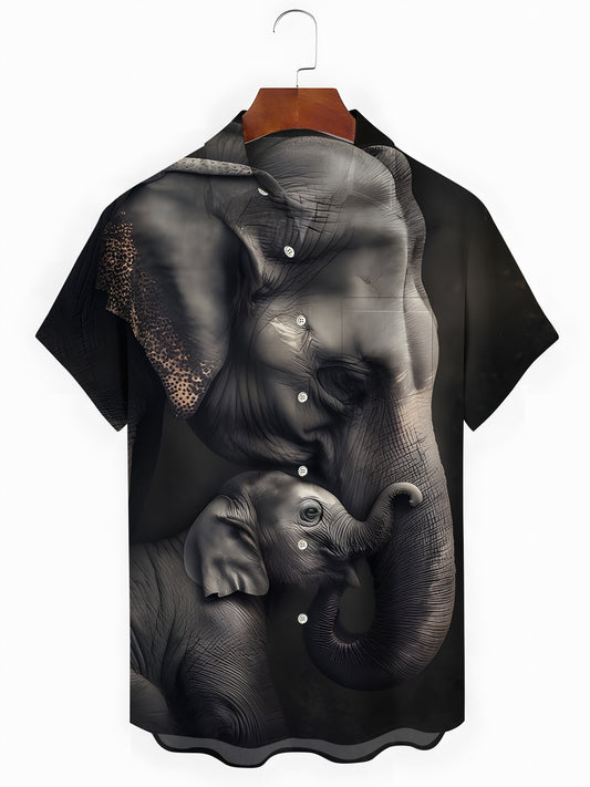 Elephant Print Men's Pocket Short Sleeve Shirts