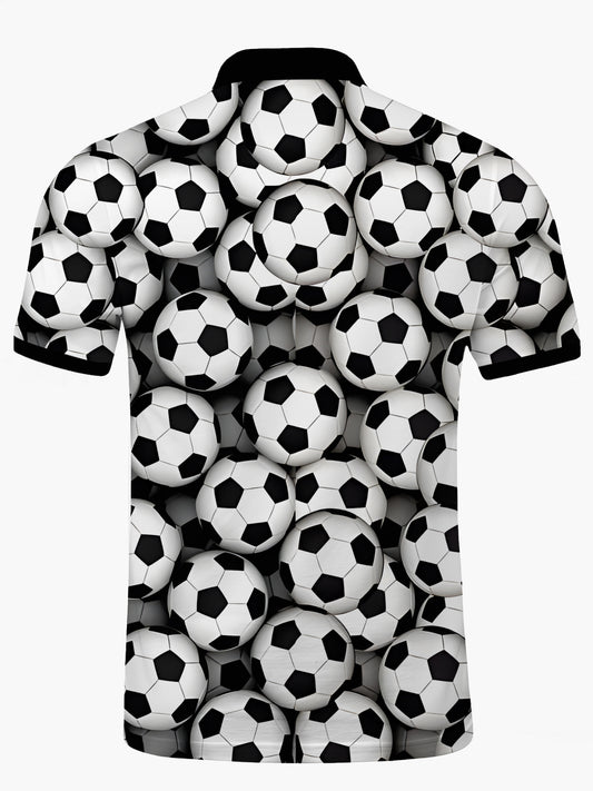 Football Print Men's Short Sleeve Button Polo Shirt