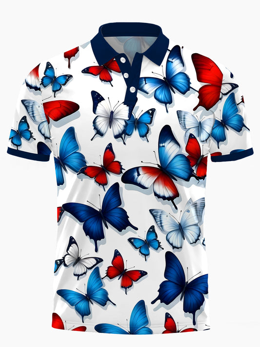 Butterfly Men's Short Sleeve Button Polo Shirt