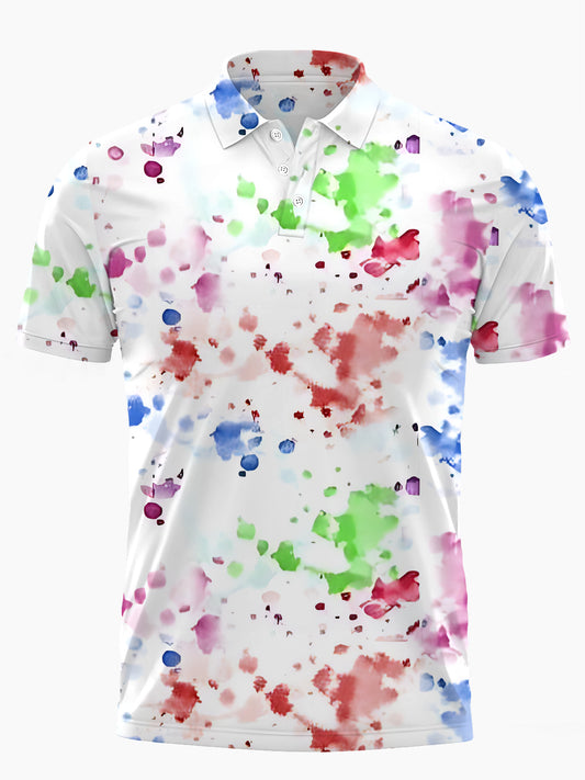 Ink Splash Print Men's Short Sleeve Button Polo Shirt