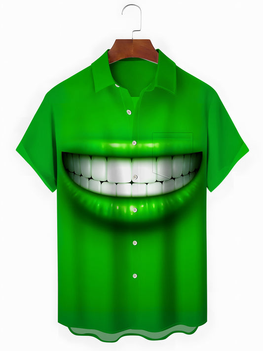 Funny Mouth Teeth Men's Pocket Short Sleeve Shirts