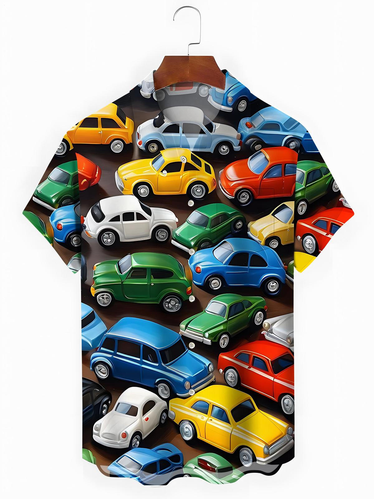 Car Print Men's Pocket Short Sleeve Shirts