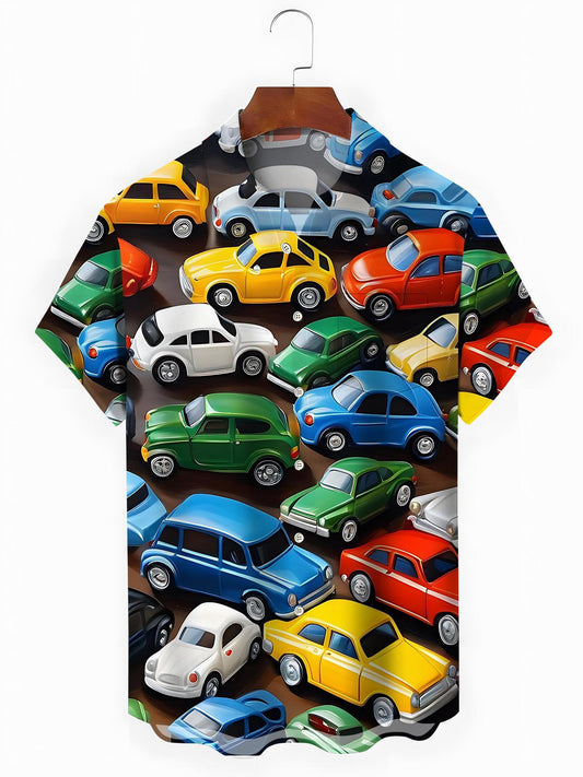 Car Print Men's Pocket Short Sleeve Shirts