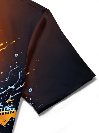 Rock Guitar Print Men's Pocket Short Sleeve Shirts