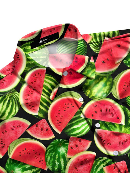 Watermelon Print Men's Pocket Short Sleeve Shirts