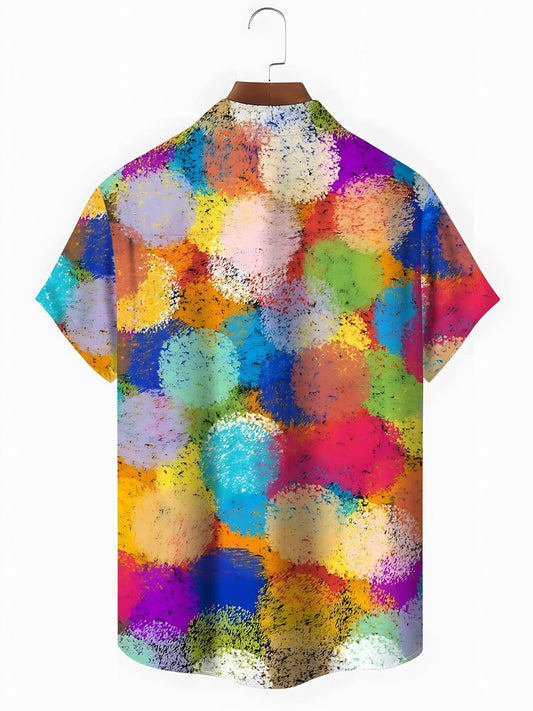 Geometric Circle Print Men's Pocket Short Sleeve Shirts