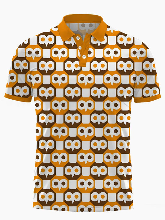 Owl Print Men's Short Sleeve Button Polo Shirt