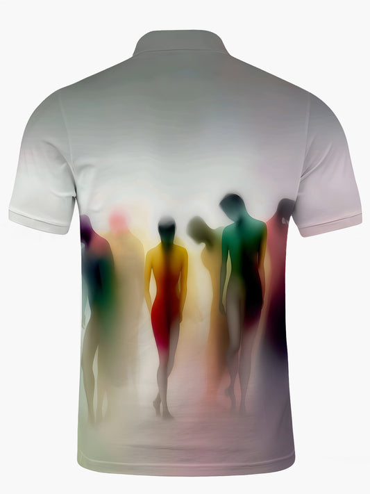 Art Print Men's Short Sleeve Button Polo Shirt