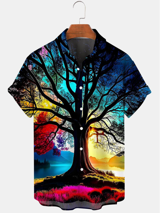 Tree Print Men's Pocket Short Sleeve Shirts