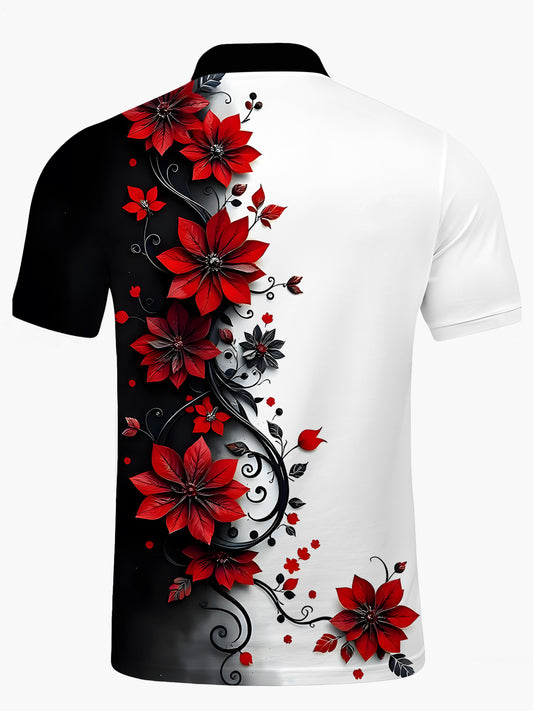 Floral Men's Short Sleeve Button Polo Shirt