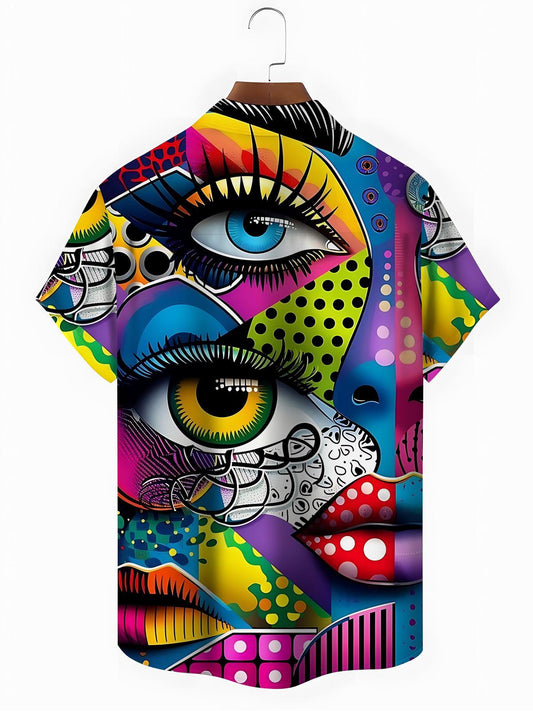 Abstract Eyes Art Print Men's Pocket Short Sleeve Shirts