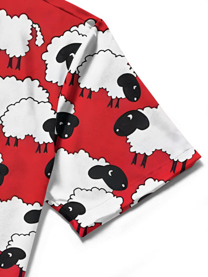 Funny Sheep Print Men's Pocket Short Sleeve Shirts