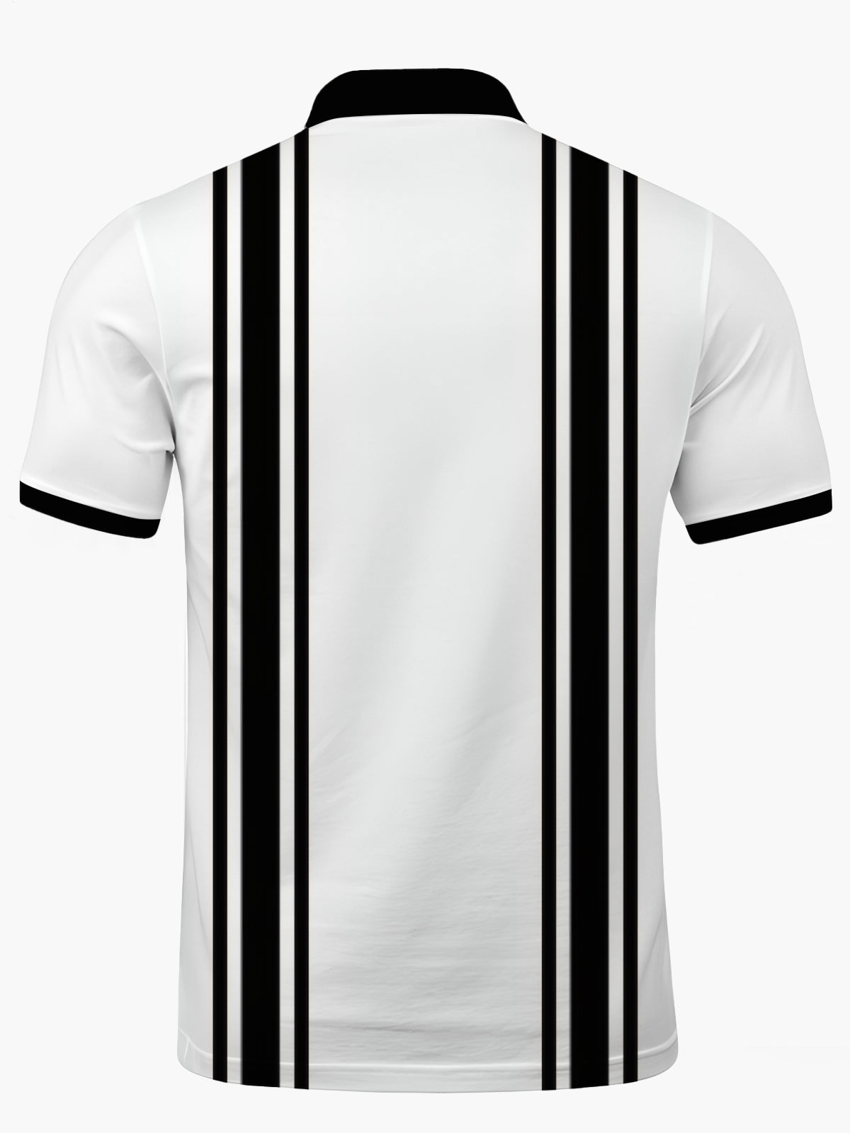 Black White Striped Print Men's Short Sleeve Button Polo Shirt