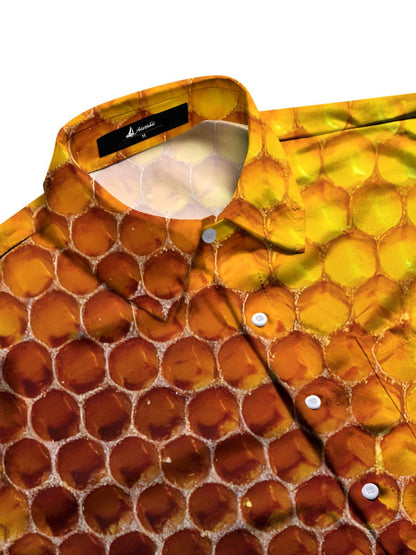 Honeycomb Print Men's Pocket Short Sleeve Shirts
