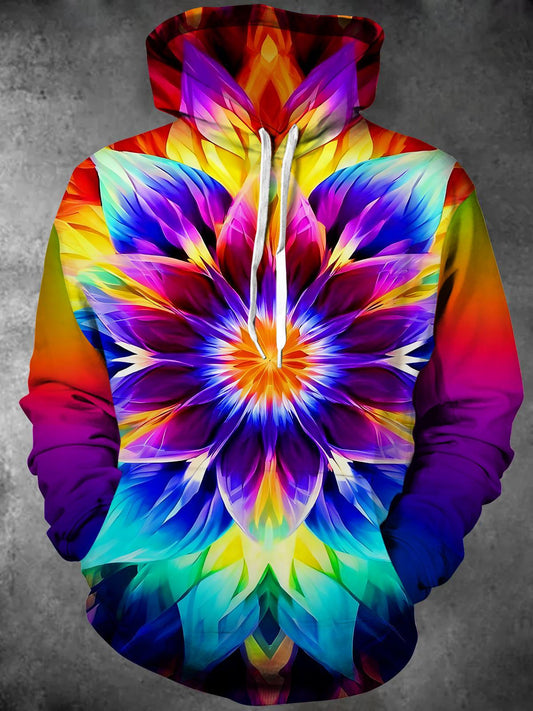 Colorful Geometry Long Sleeve Hooded Pocket Men's Top