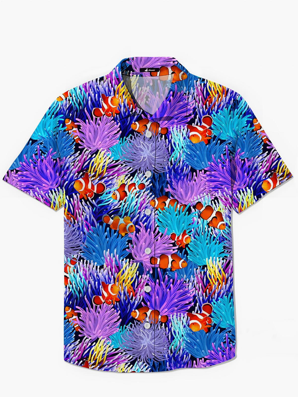 Ocean Fish Print Men's Pocket Short Sleeve Shirts