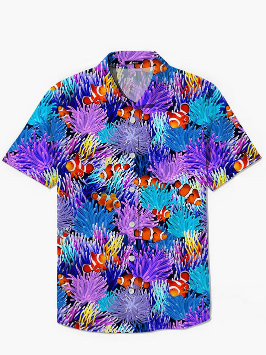 Ocean Fish Print Men's Pocket Short Sleeve Shirts