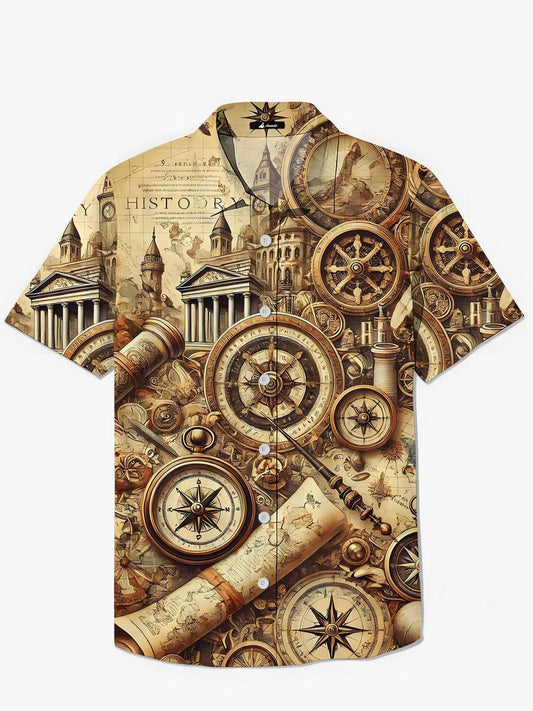 Vintage Print Men's Pocket Short Sleeve Shirts