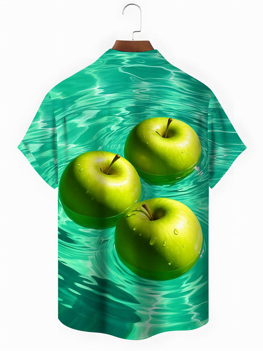 Apple Print Men's Pocket Short Sleeve Shirts