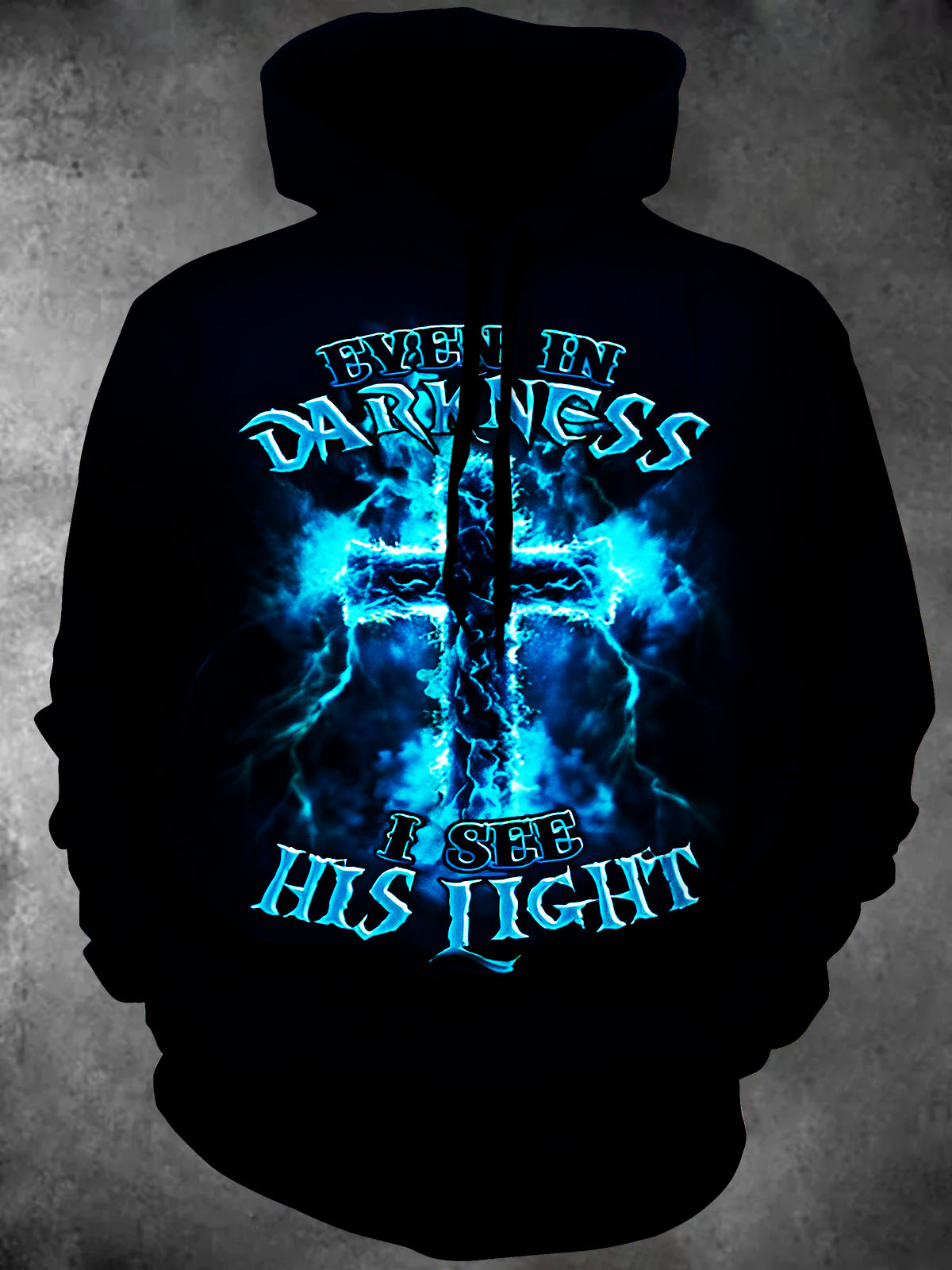 Dark Cross Religious Letters Long Sleeve Hooded Pocket Men's Top