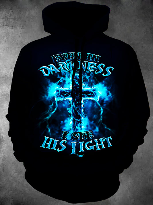 Dark Cross Religious Letters Long Sleeve Hooded Pocket Men's Top