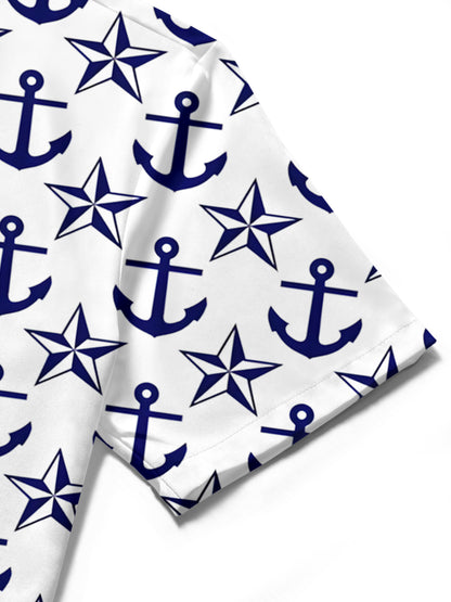Anchor Print Men's Pocket Short Sleeve Shirts